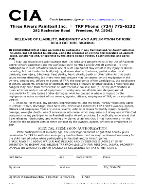 Release of Liability for Paintball and Airsoft Activities