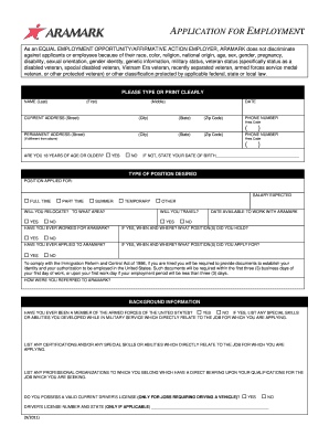 Aramark Employment Application Form
