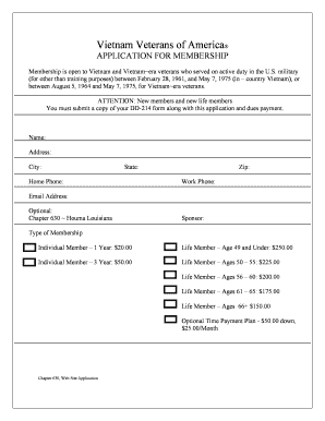 Vietnam Veterans of America Membership Application