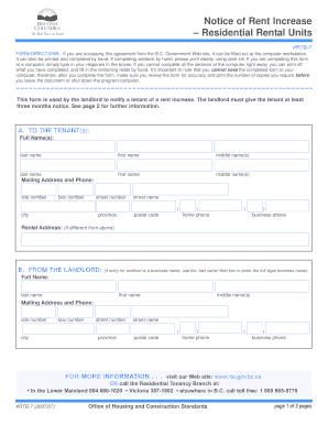 Notice of Rent Increase for Residential Rental Units
