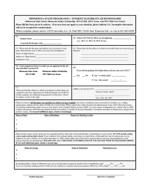 Minnesota Student Eligibility Questionnaire