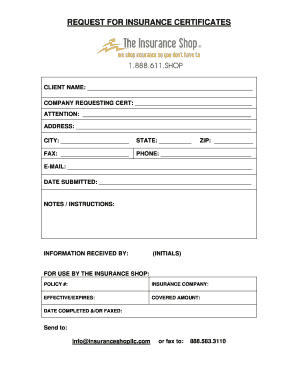 Request for Insurance Certificates