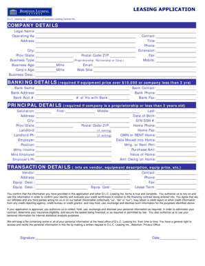 DLC Leasing Inc. Equipment Financing Application