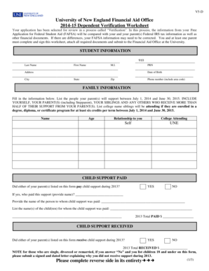 2014-15 Dependent Verification Worksheet