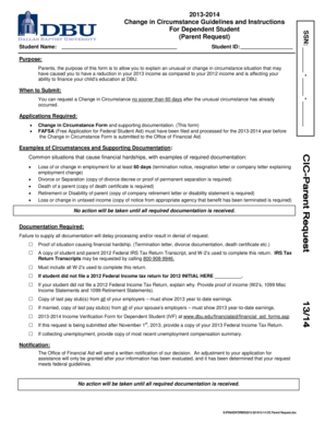 Change in Circumstance Form for Dependent Student
