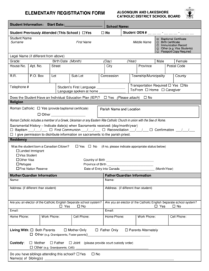 Elementary Registration Form