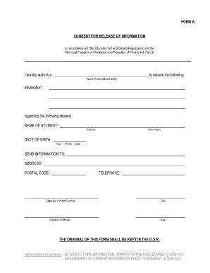 Ontario Student Information Release Consent Form