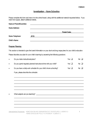 Ontario Homeschooling Investigation Form