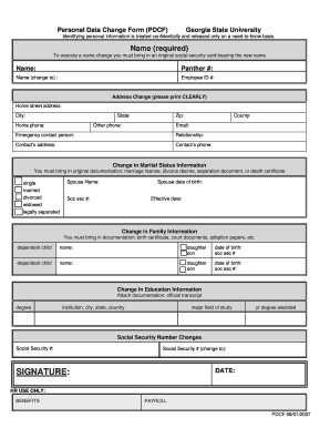 Georgia State University Personal Data Change Form