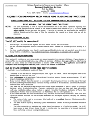 Michigan Nurse Aide Training Exemption Request