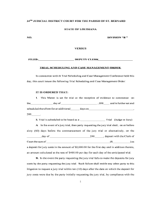 Trial Scheduling and Case Management Order