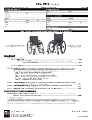 TiLite 2GX Wheelchair Order Form
