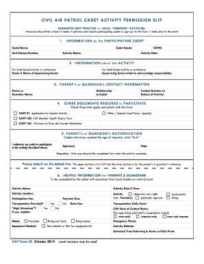 Civil Air Patrol Cadet Activity Permission Slip