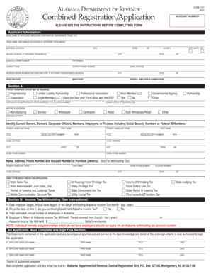 Alabama COM: 101 Combined Registration/Application