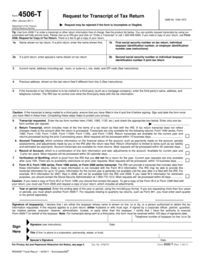 IRS Form 4506-T Request for Transcript of Tax Return