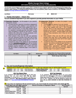 Middle Georgia State College Household Resources Verification Form
