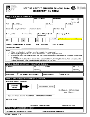 HWDSB Credit Summer School Registration Form