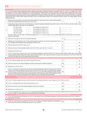 2012 Louisiana Nonrefundable School Readiness Credit Worksheet
