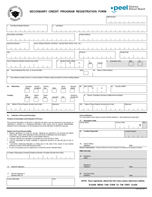 Secondary Credit Program Registration Form