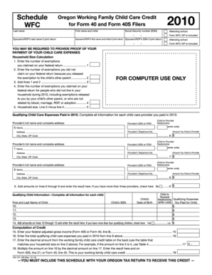Oregon Working Family Child Care Credit Form WFC