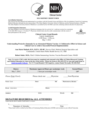 Self-Report Credit Form for Clinical Center Grand Rounds