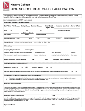 Navarro College High School Dual Credit Application