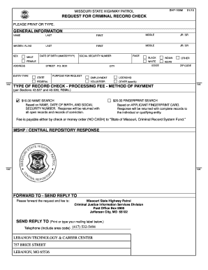 Missouri Criminal Record Check Request