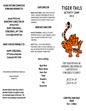Tiger tails summer camp form