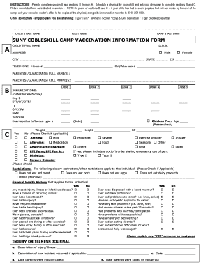 SUNY Cobleskill Camp Vaccination Information Form