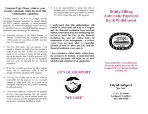 City of Lockport Automatic Utility Payment Plan Agreement