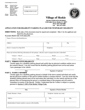 Disability Parking Placard Application
