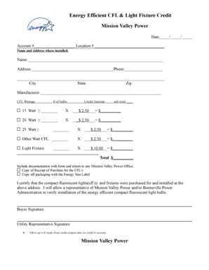 Mission Valley Power CFL Credit Form