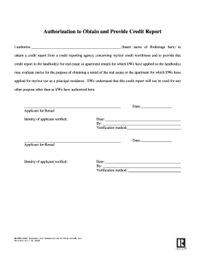 Authorization to Obtain and Provide Credit Report