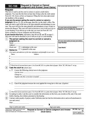 SC-108 Request to Correct or Cancel Judgment and Answer