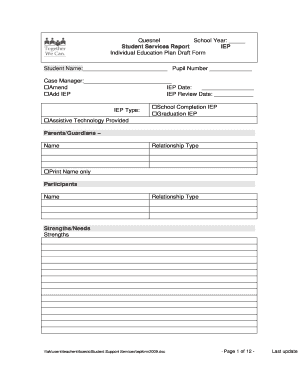 Individual Education Plan Draft Form