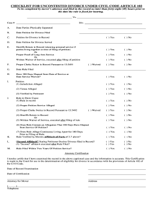 Uncontested Divorce Checklist