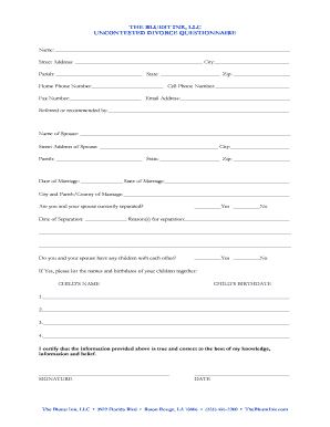 Uncontested Divorce Questionnaire