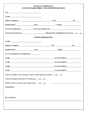 Client Intake Form – Uncontested Divorce