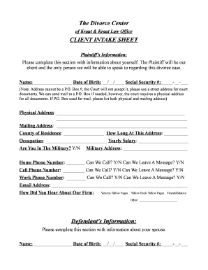 Pennsylvania Divorce Intake Form