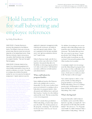 Hold Harmless Agreement for Staff Babysitting