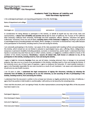 Academic Field Trip Waiver of Liability and Hold Harmless Agreement