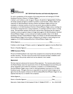 2017-2018 Hold Harmless and Indemnity Agreement
