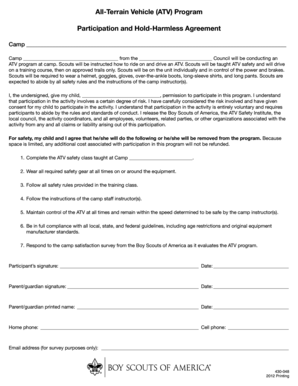 ATV Program Participation and Hold-Harmless Agreement