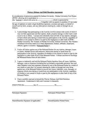 Waiver Release And Hold Harmless Agreement