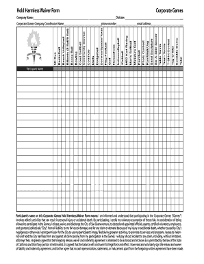 Hold Harmless Waiver Form Corporate Games - City Of Ventura - cityofventura