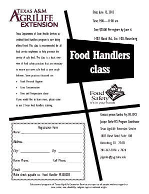 Texas Food Handlers Training Registration Form