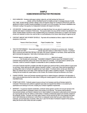 Homeowner Contractor Agreement