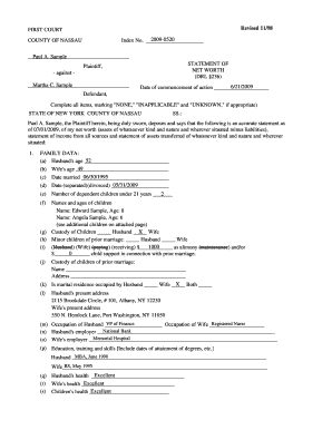 New York Statement of Net Worth