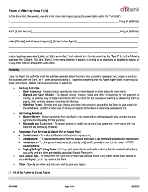 Power of Attorney for Citibank New York