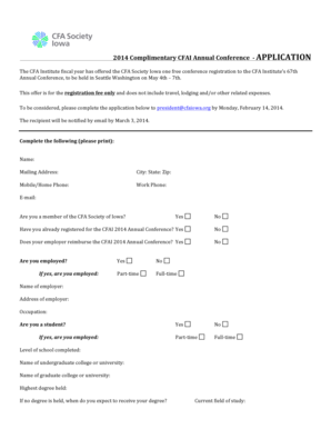 Fillable Online 2014 CFA Society Iowa annual conference Application Fax ...